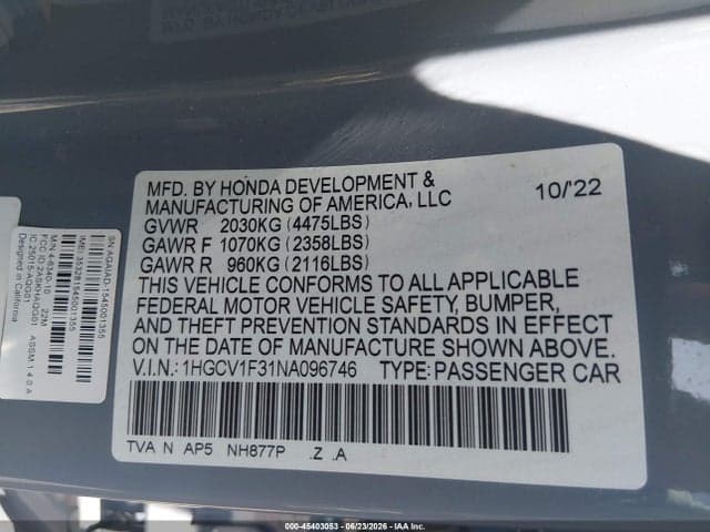 2022 HONDA ACCORD SPORT 9