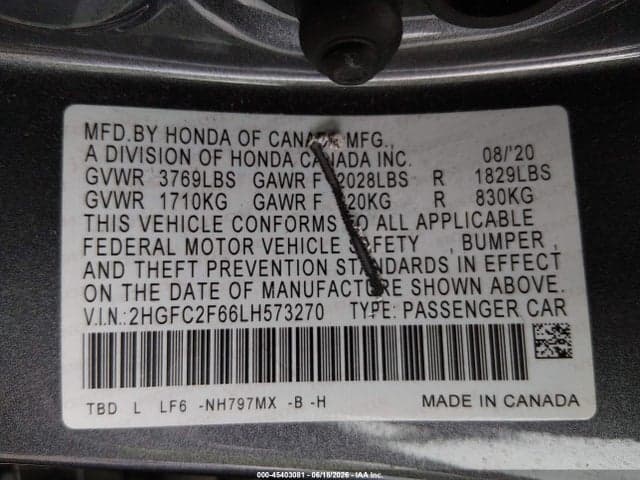 2020 HONDA CIVIC LX 9