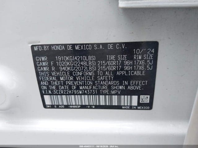 2025 HONDA HR-V AWD EX-L 9