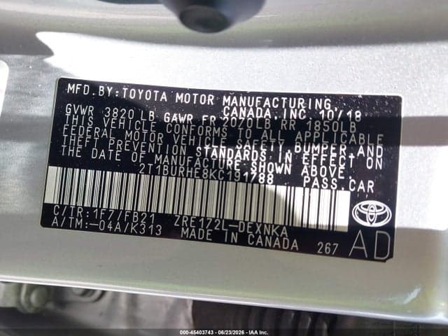 2019 TOYOTA COROLLA LE 9