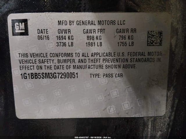 2016 CHEVROLET CRUZE LS MANUAL 9