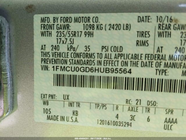 2017 FORD ESCAPE SE 9