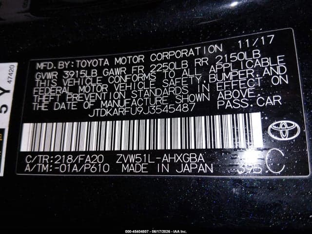 2018 TOYOTA PRIUS 9