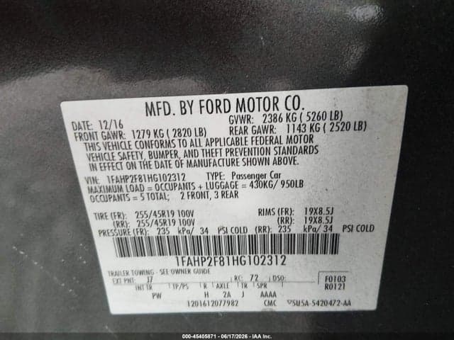 2017 FORD TAURUS LIMITED 9