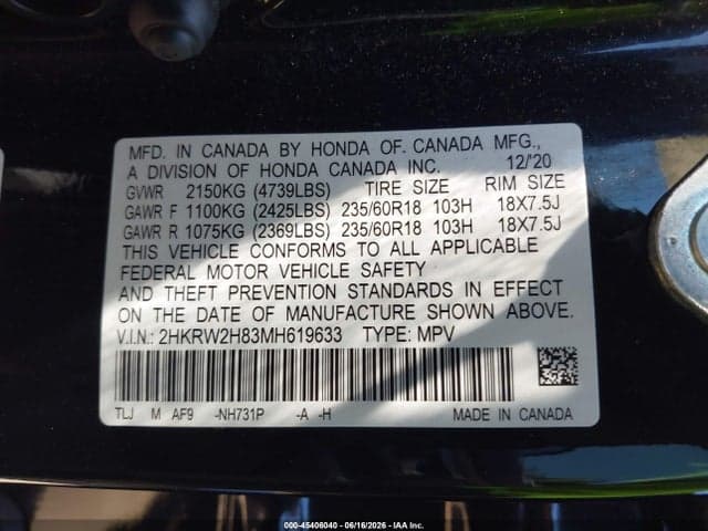 2021 HONDA CR-V AWD EX-L 9