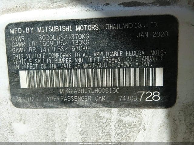 2020 MITSUBISHI MIRAGE ES 9