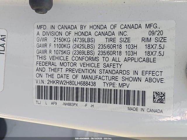 2020 HONDA CR-V AWD EX-L 9