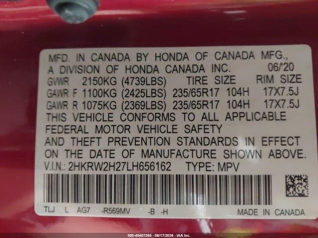 2020 HONDA CR-V AWD LX 9