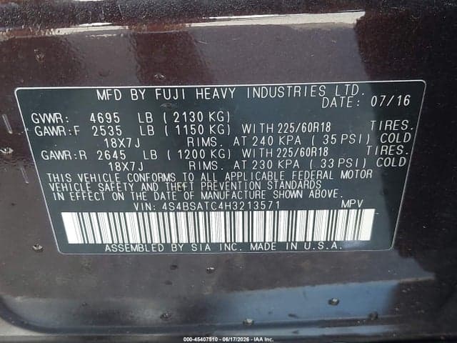 2017 SUBARU OUTBACK 2.5I TOURING 9