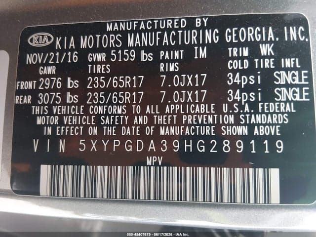 2017 KIA SORENTO 2.4L LX 9