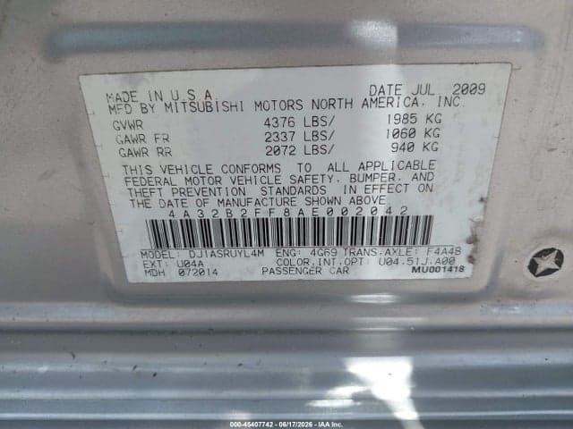 2010 MITSUBISHI GALANT FE 9