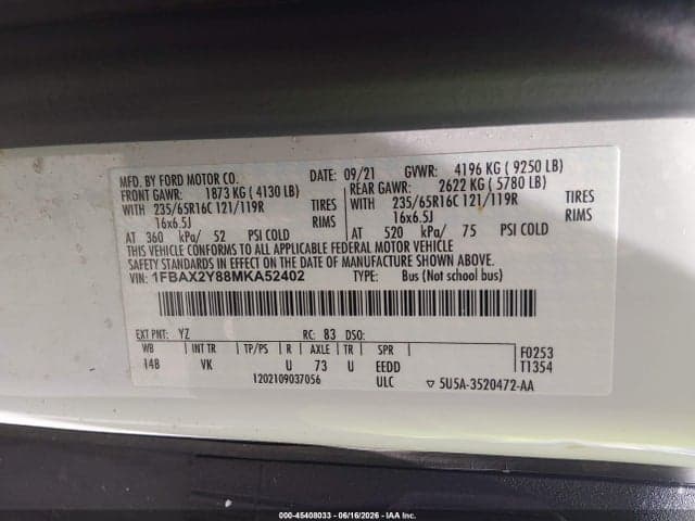 2021 FORD TRANSIT-350 PASSENGER VAN 9