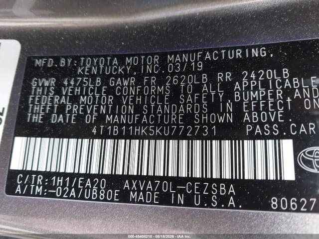 2019 TOYOTA CAMRY SE 9