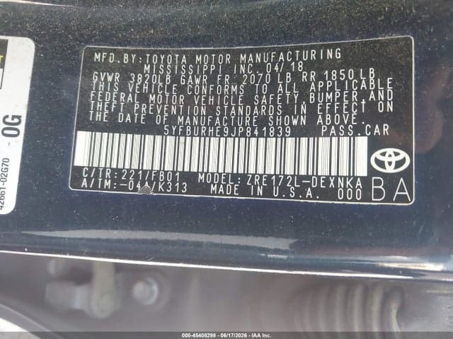 2018 TOYOTA COROLLA LE 9