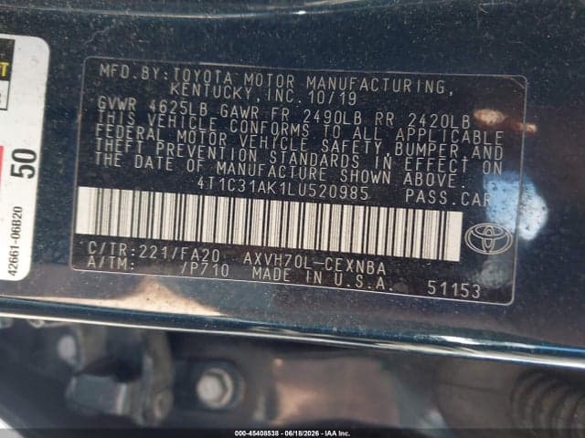 2020 TOYOTA CAMRY LE HYBRID 9