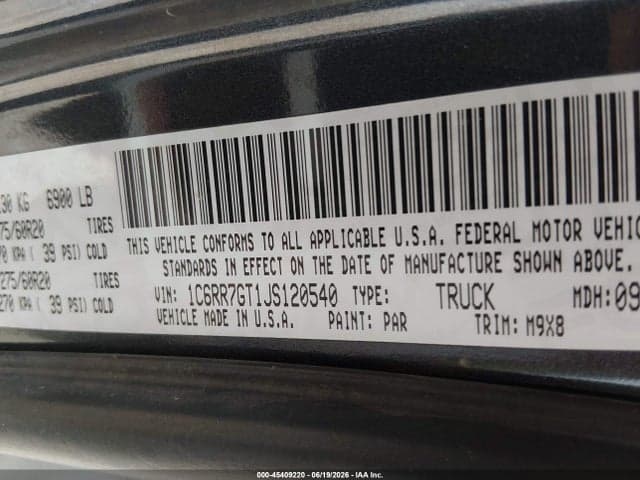 2018 RAM 1500 BIG HORN 4X4 6'4 BOX 9