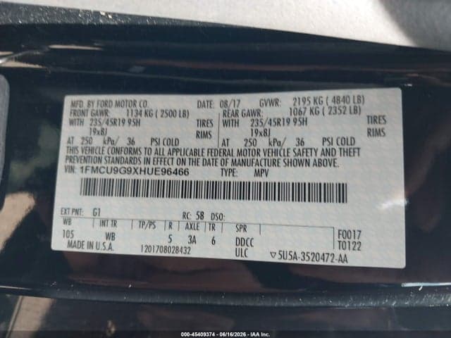 2017 FORD ESCAPE SE 9