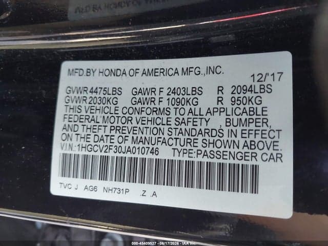 2018 HONDA ACCORD SPORT 2.0T 9