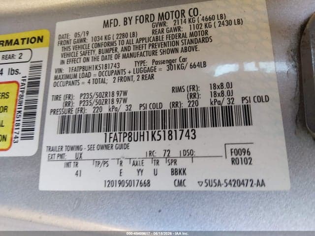 2019 FORD MUSTANG ECOBOOST/ECOBOOST PREMIUM 9