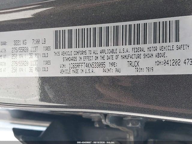 2019 RAM 1500 BIG HORN/LONE STAR 4X4 5'7 BOX 9