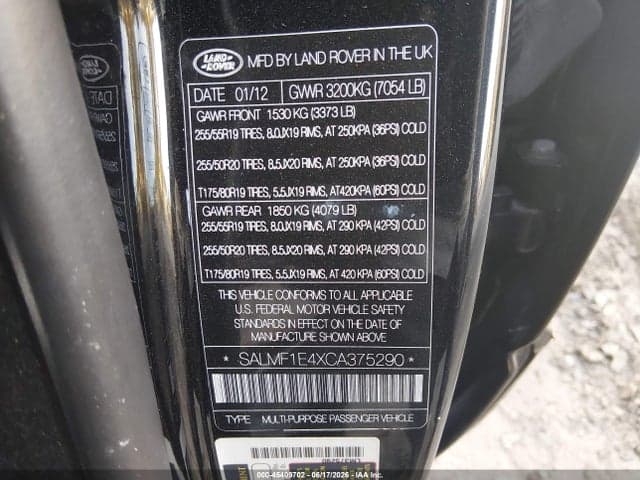 2012 LAND ROVER RANGE ROVER 9