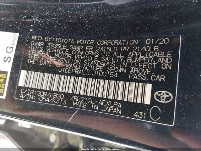 2020 TOYOTA COROLLA LE 9