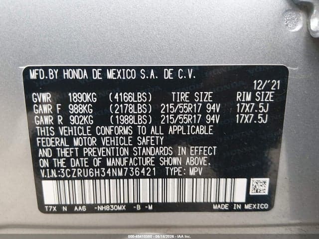 2022 HONDA HR-V AWD LX 9