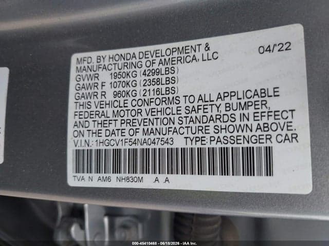 2022 HONDA ACCORD EX-L 9