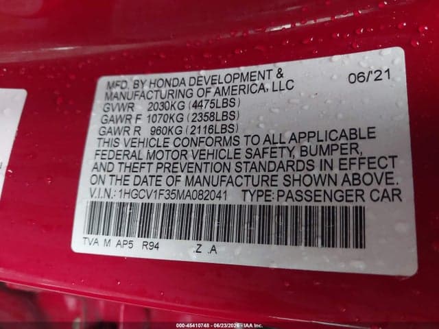 2021 HONDA ACCORD SPORT 9