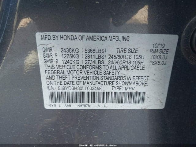 2020 ACURA MDX STANDARD 9