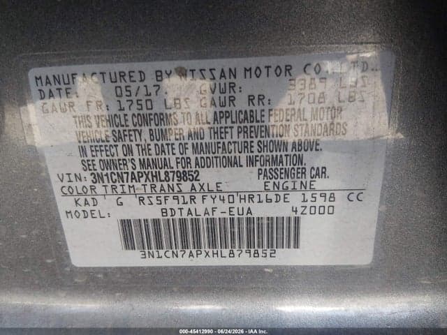 2017 NISSAN VERSA 1.6 S 9