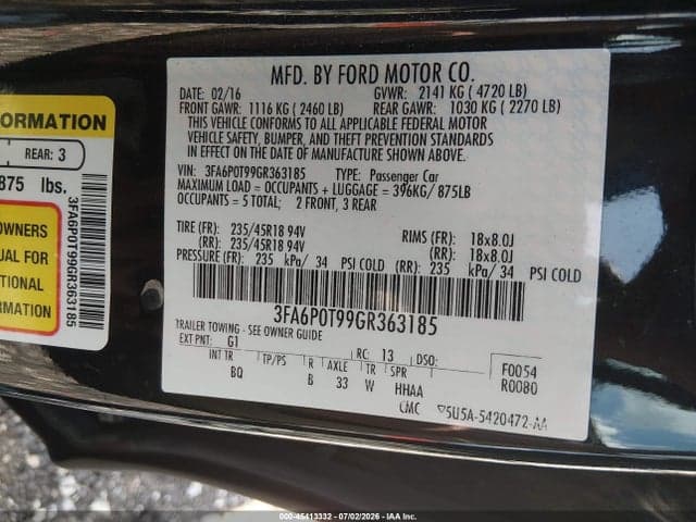 2016 FORD FUSION SE 9