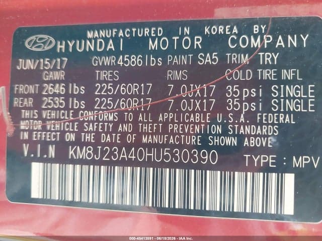 2017 HYUNDAI TUCSON SE 9