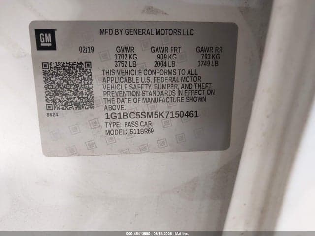 2019 CHEVROLET CRUZE LS 9