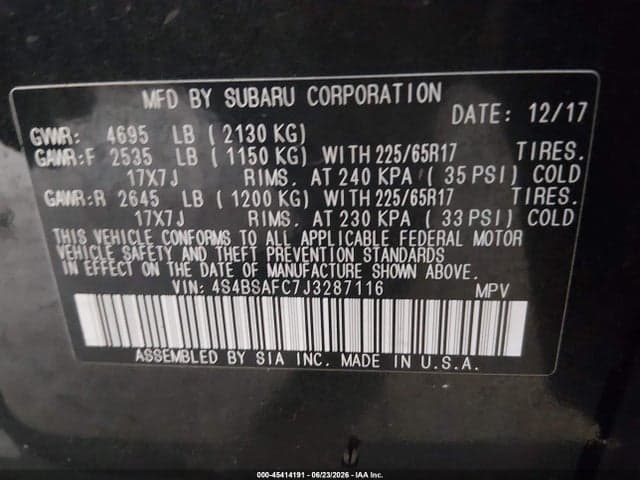 2018 SUBARU OUTBACK 2.5I PREMIUM 9