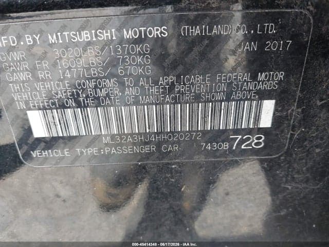 2017 MITSUBISHI MIRAGE ES 9