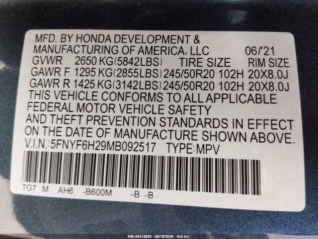 2021 HONDA PILOT AWD SPECIAL EDITION 9