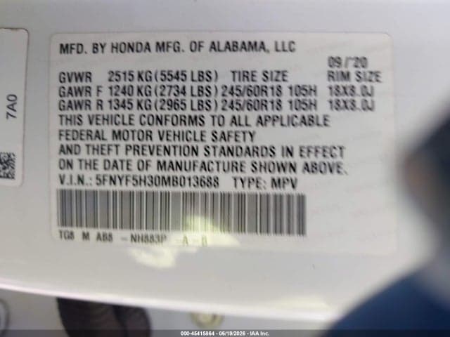 2021 HONDA PILOT 2WD EX 9