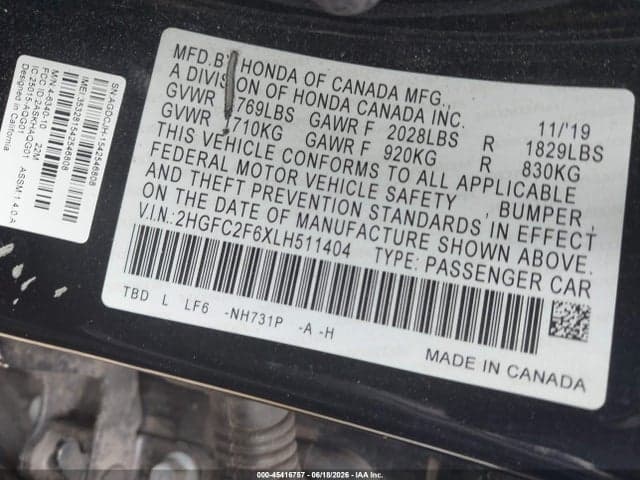 2020 HONDA CIVIC LX 9