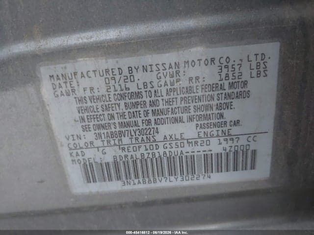 2020 NISSAN SENTRA S XTRONIC CVT 9
