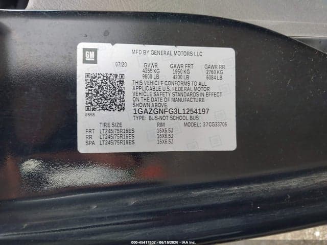 2020 CHEVROLET EXPRESS PASSENGER RWD 3500 EXTENDED WHEELBASE LS 9