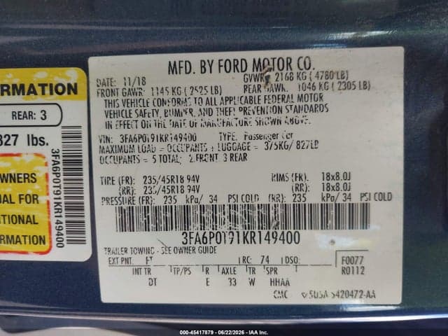 2019 FORD FUSION SE 9