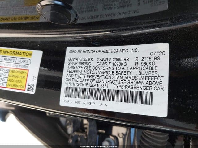 2020 HONDA ACCORD LX 9