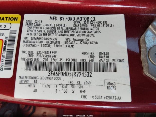 2018 FORD FUSION SE 9