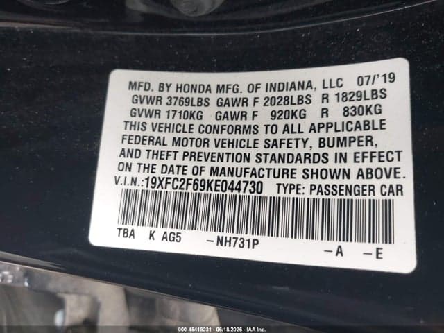 2019 HONDA CIVIC LX 9