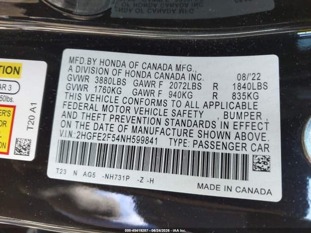 2022 HONDA CIVIC SPORT 9