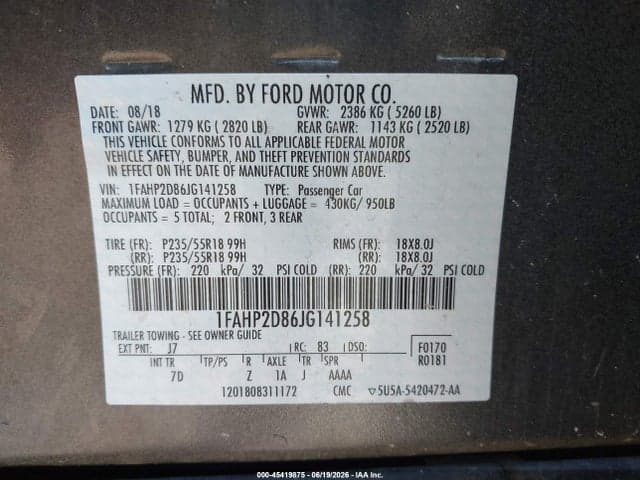 2018 FORD TAURUS SE 9