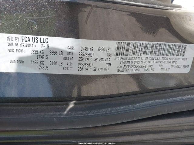2019 DODGE GRAND CARAVAN GT 9