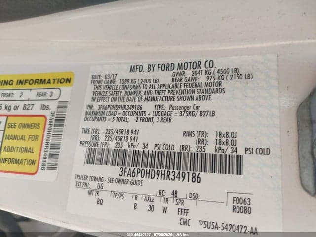 2017 FORD FUSION SE 9