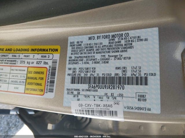 2018 FORD FUSION HYBRID S 9